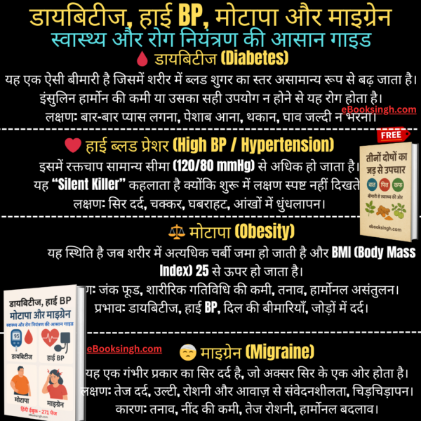 डायबिटीज, हाई BP, मोटापा और माइग्रेन स्वास्थ्य और रोग नियंत्रण की आसान गाइड